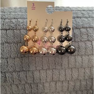Vintage hanging ball earrings set of 3